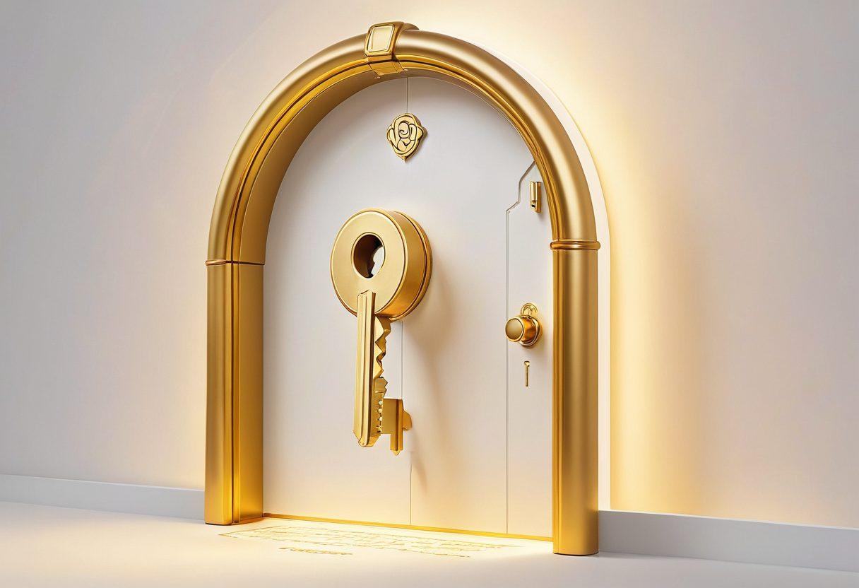A mesmerizing illustration showcasing a golden key unlocking a shimmering vault filled with glowing membership cards and exclusive perks. The background features a smooth gradient representing streamlined pathways leading to various benefits. Include visual elements like icons of luxury services, discounts, and rewards flowing from the vault. Dreamy and vibrant colors to create an inviting atmosphere. super-realistic. vibrant colors. white background.